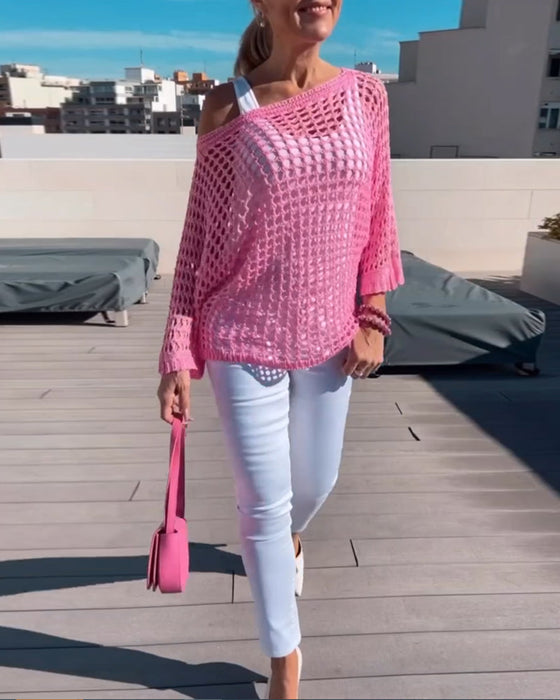 Bluzka z wycięciami w jednolitym kolorze