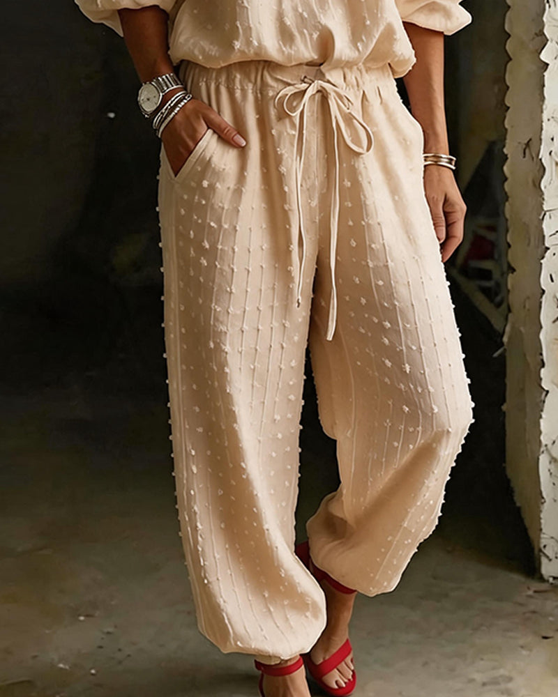 Jumpsuit Żakard Off-Shoulder Szeroka Noga