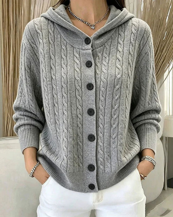 Cardigan Z Kapturem Otwarty Przód Dzianinowy