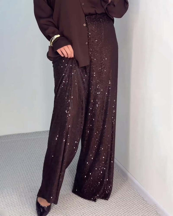 Spodnie Casual Cekiny Szerokie-nogi