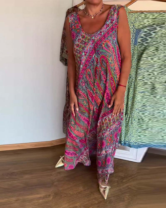 Sukienka Bez Rękawów Luźna Kaszmir Print