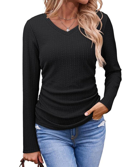 Bluzka Dekolt W Slim Fit Teksturowana