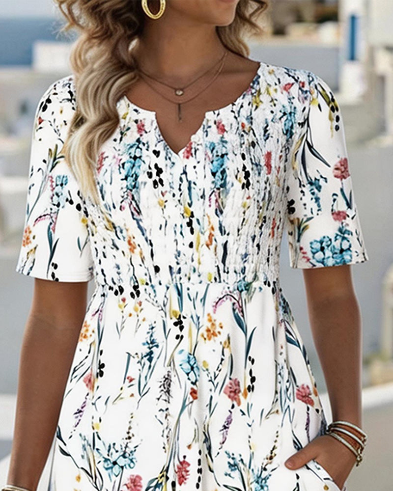 Sukienka V Dekolt Białe Tło Akwarela Floral Print