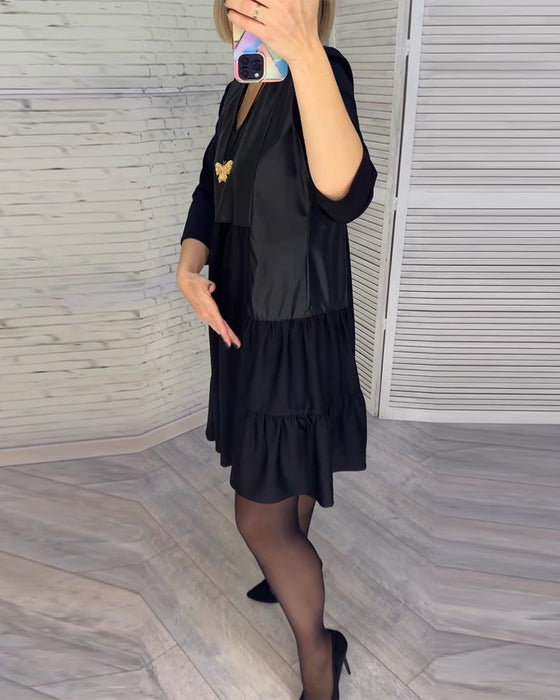 Patchworkowa sukienka z dekoltem w kształcie litery V