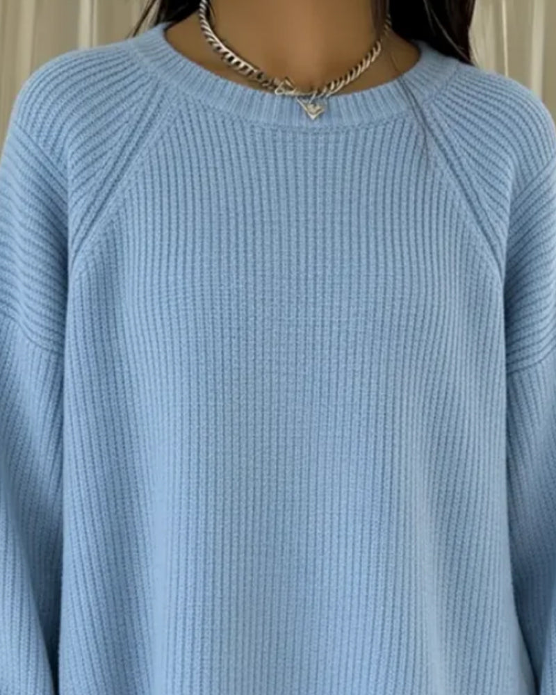 Luźny Sweter Z Patchworkiem W Jednolitym Kolorze