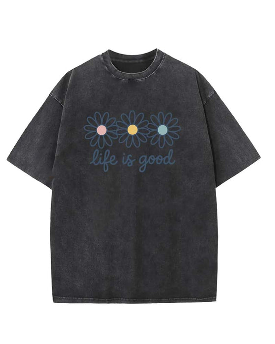 T-Shirt Nadruk Stokrotki Swobodny Postarzany