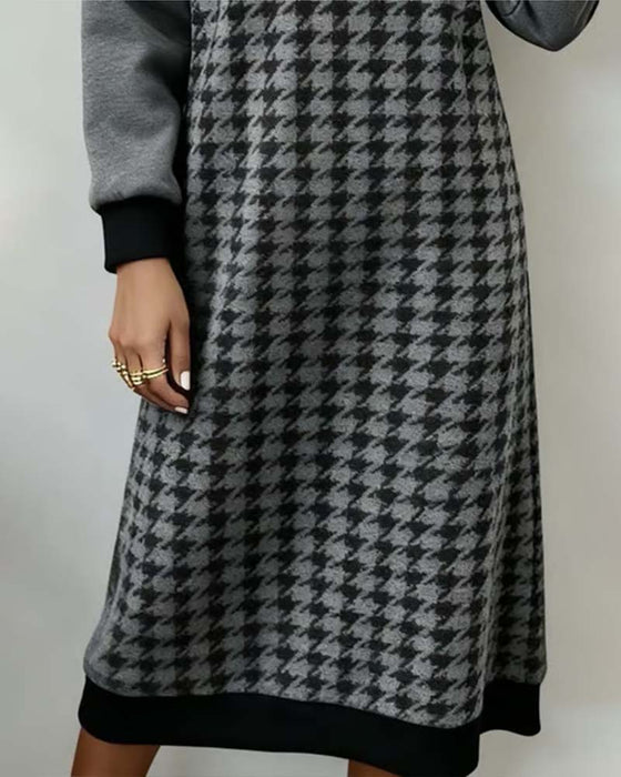 Sukienka Okrągły Dekolt Pepita Color-Block