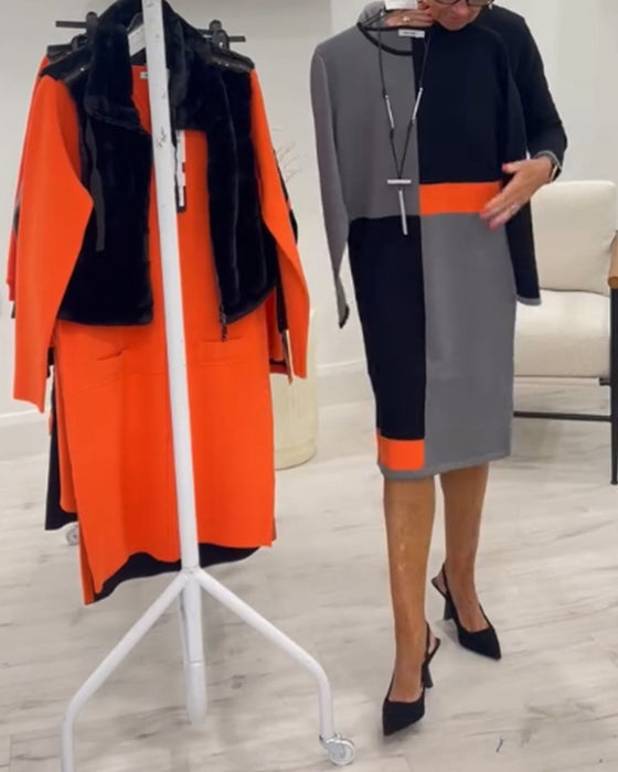 Elegancka sukienka w kolorze dopasowanym do figury z okrągłym dekoltem