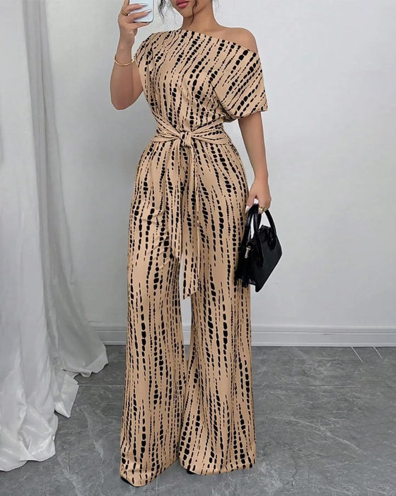 Jumpsuit Jedno Ramię Krawat Szeroka Noga