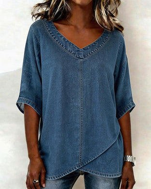 Top V-Dekolt Swobodny Denim