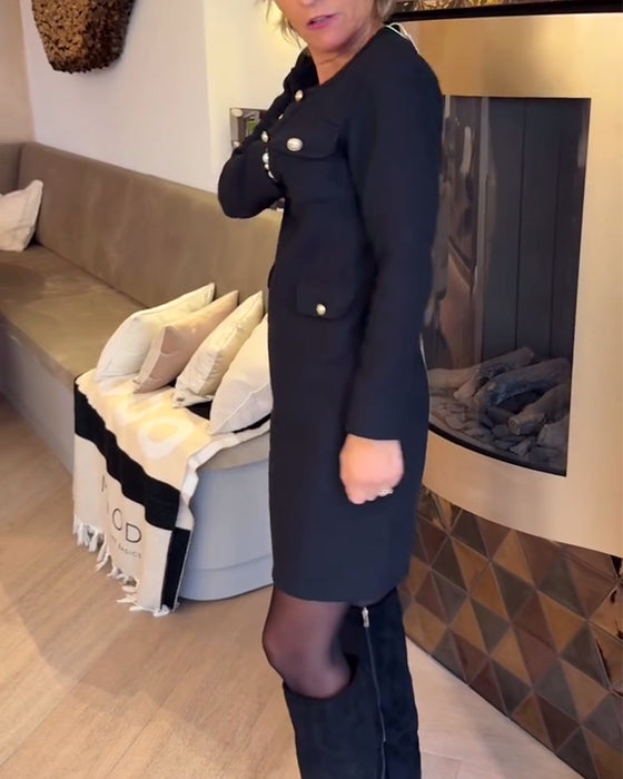 Elegancka I Wyszczuplająca Sukienka Z Długim Rękawem