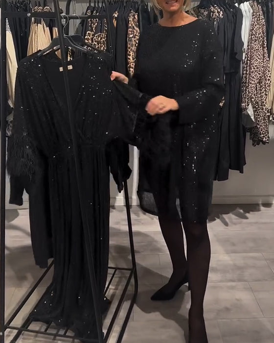 Sukienka Elegancka Z Odkrytymi Plecami I Cekinami