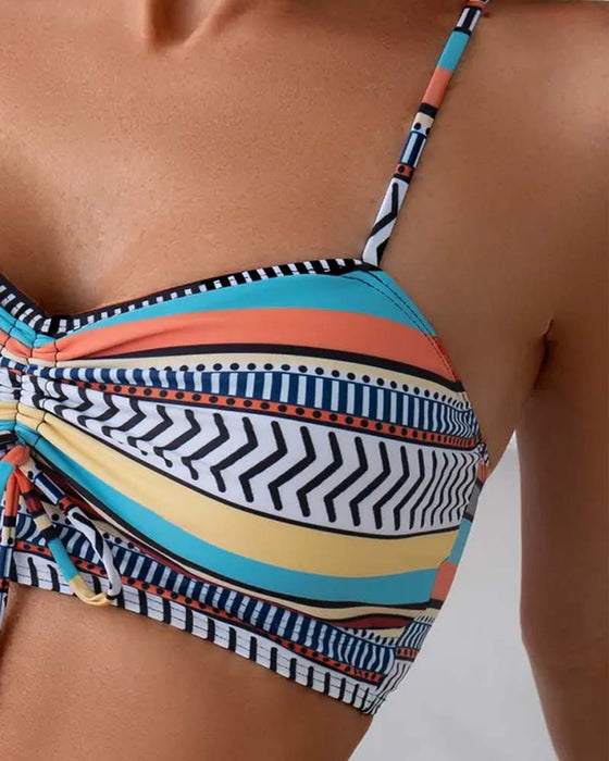 Strój kąpielowy bikini z nadrukiem w stylu resort, trzyczęściowy