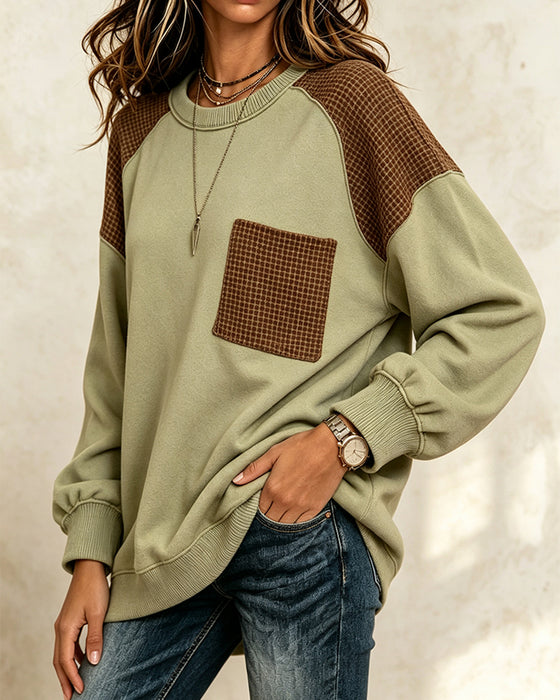 Bluza Okrągły Dekolt Kontrast Casual