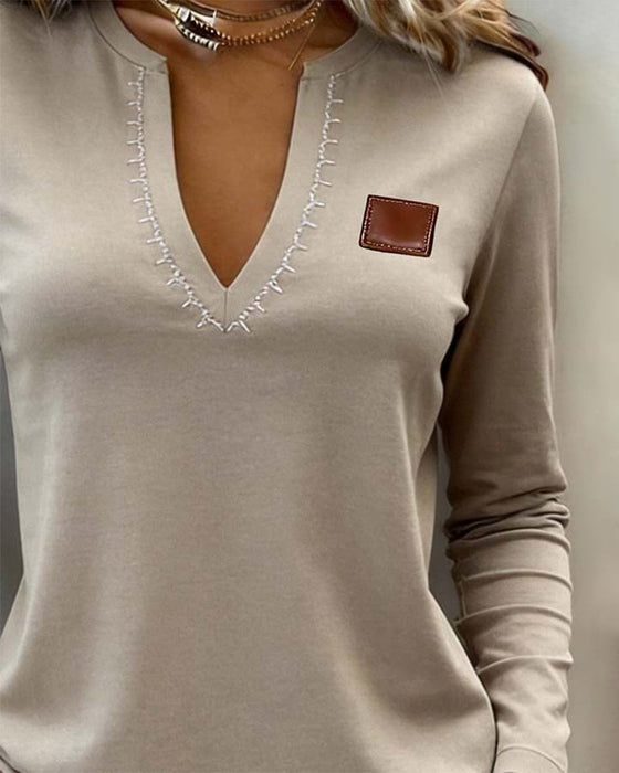 Top Dekolt W Serek Jednokolorowy Stylowy Casual
