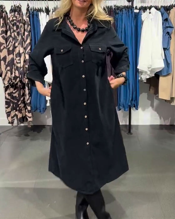 Sukienka Klapa Kieszeń Zapinana Długa Koszula