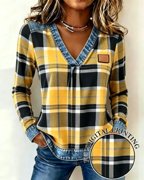 Top Dekolt W W Kratę Denim Patchwork