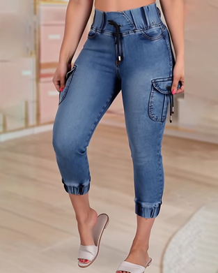Jeans Sznurek Kieszeń Capri