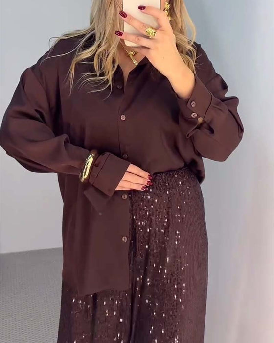 Spodnie Casual Cekiny Szerokie-nogi