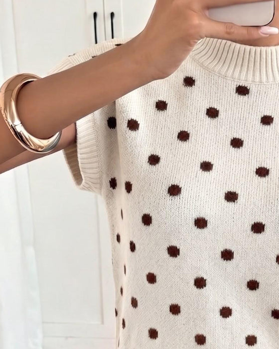 Sweter Turtleneck W Kropki Krótki Rękaw