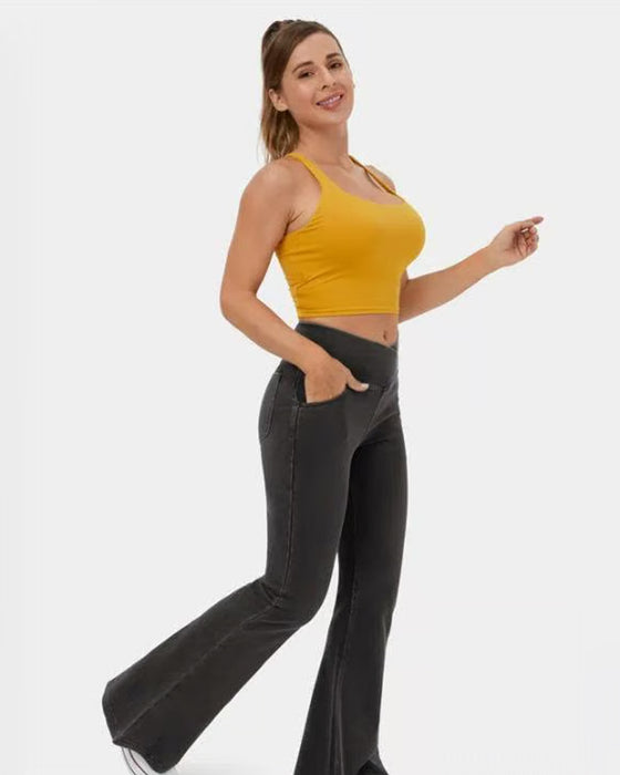Spodnie Wysoka Rozciągliwość Moda Kieszeń Dzwon