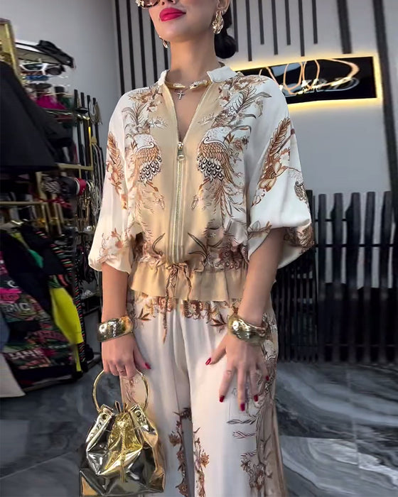 Garnitur o Szerokich Nogawkach Temperament Stójka Zamek Błyskawiczny