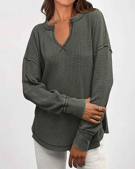 Top Wafel Henley Długi Rękaw