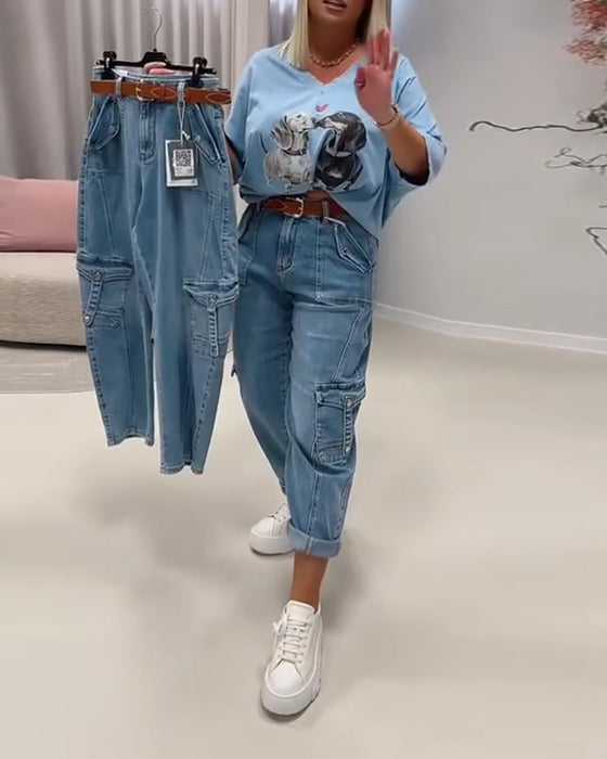 Jeans Wysoki Stan Styl Cargo