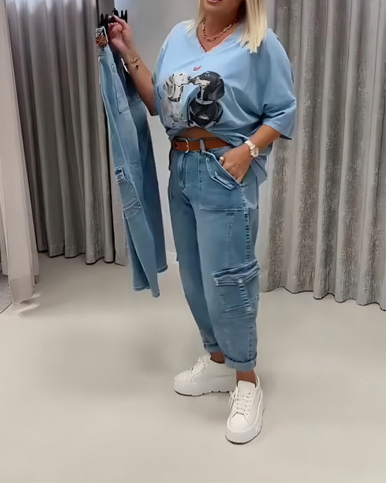 Jeans Wysoki Stan Styl Cargo