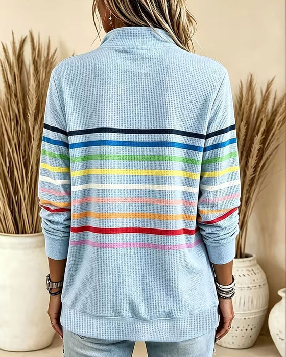 Bluza Stojący Kołnierz Zamek Błyskawiczny W Paski