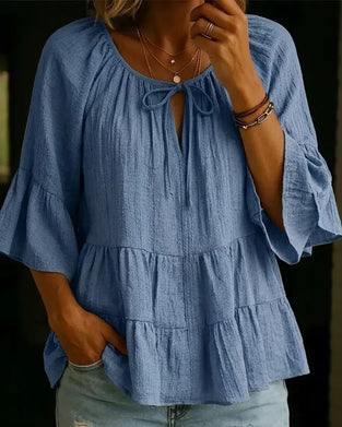 Bluzka Sznurek Falbanka Rozkloszowany Rękaw