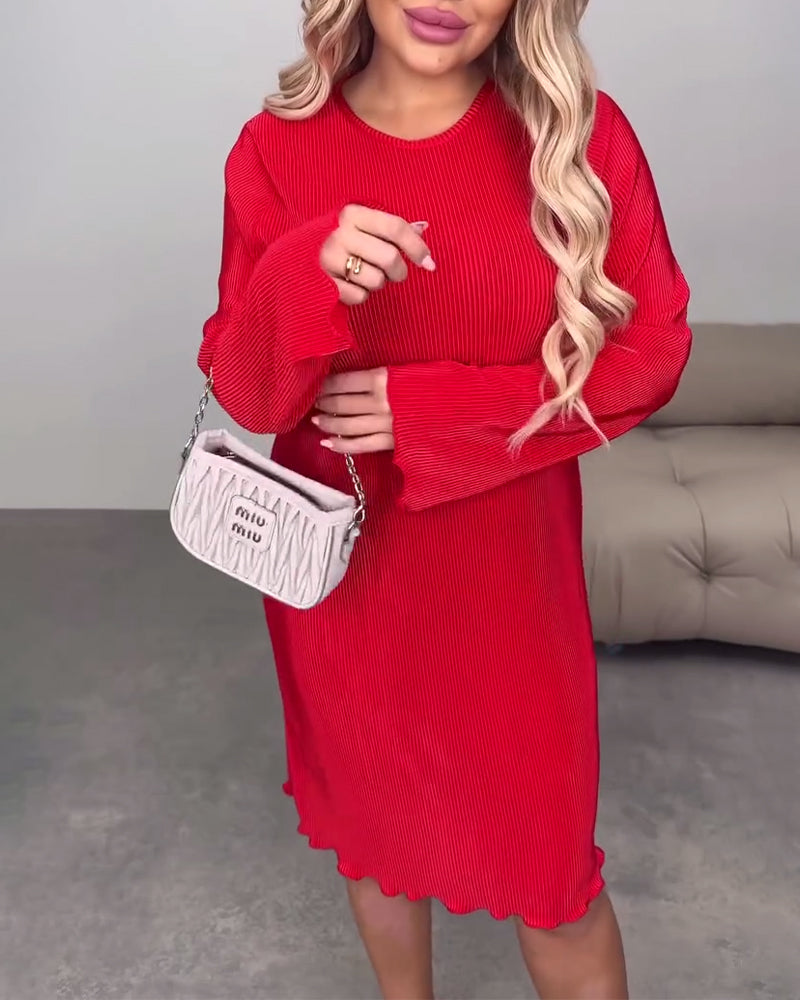 Sukienka casualowa w jednolitym kolorze, do kolan