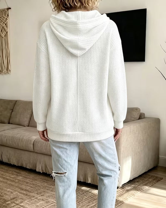 Bluza Z Kapturem Ze Sznurkiem Dekolt V Żebrowana