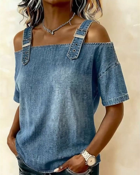 Bluzka Off-Shoulder Z Paskiem Na Ramieniu Denim