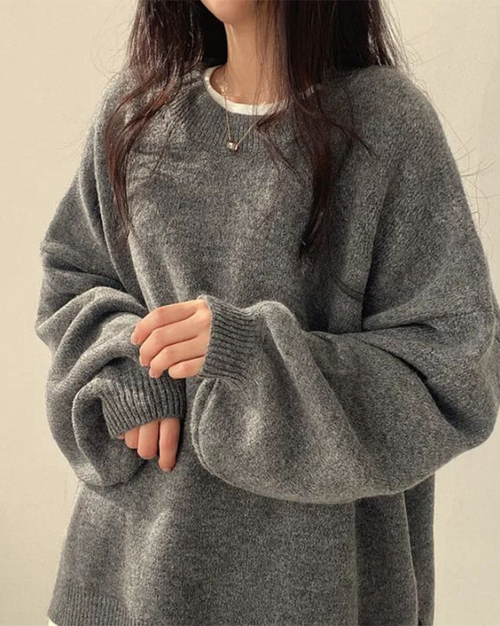 Sweter Okrągły Dekolt Bok Rozcięcie