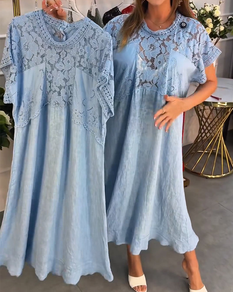 Sukienka Elegancka Koronkowe-Wykończenie Patchwork Maxi