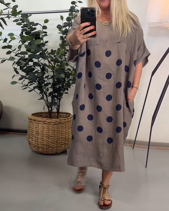 Sukienka Luźna Casual W Kropki Nadruk