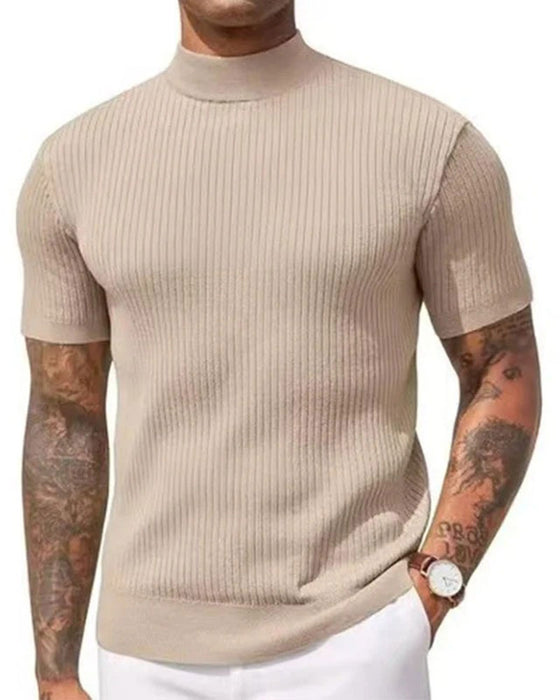 T-Shirt Mock Neck Męski Krótki Rękaw