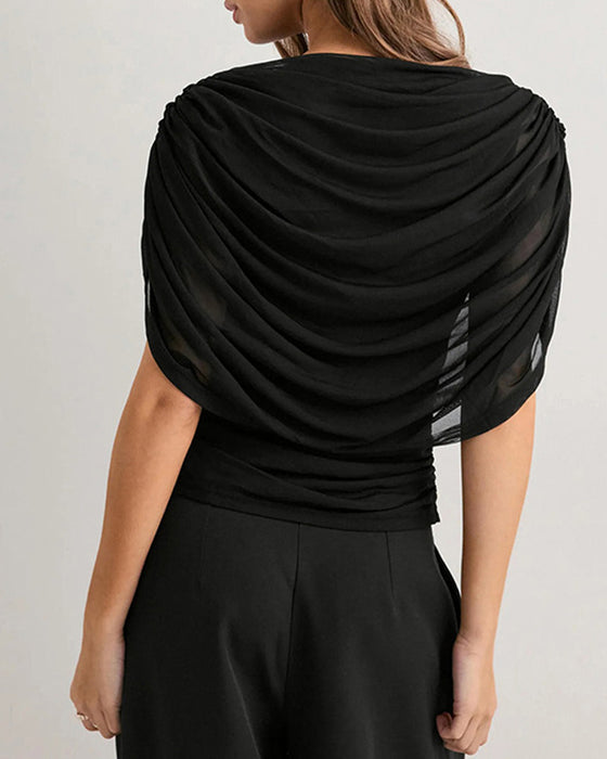 Bluzka Mesh Szal Szyja Drapowany Slim Fit