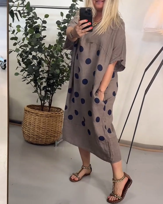 Sukienka Luźna Casual W Kropki Nadruk
