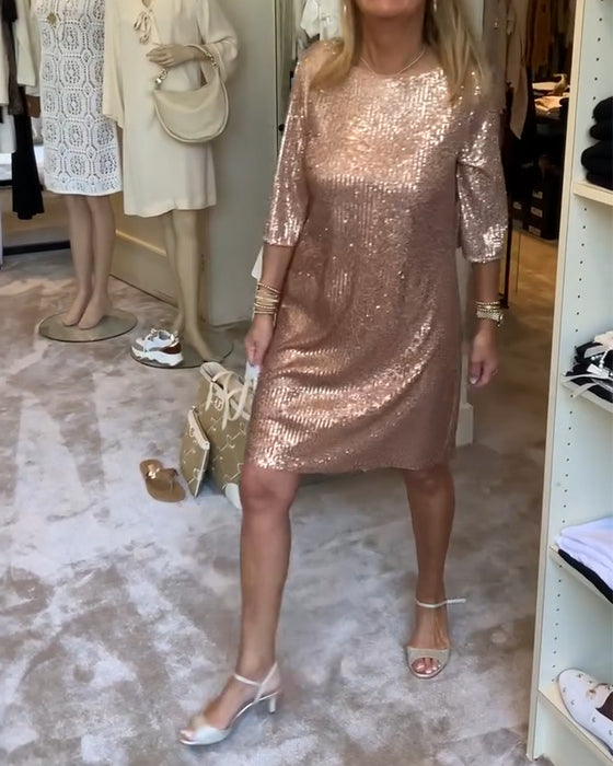 Sukienka elegancka, jednolita, z cekinami