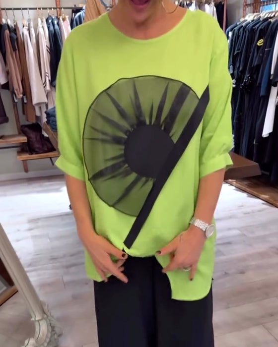 T-Shirt Kwiatowy Nadruk Krótki Rękaw Codzienny