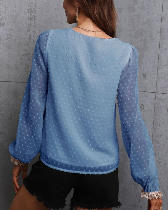 Koronkowa koszula z długim rękawem w jednolitym kolorze