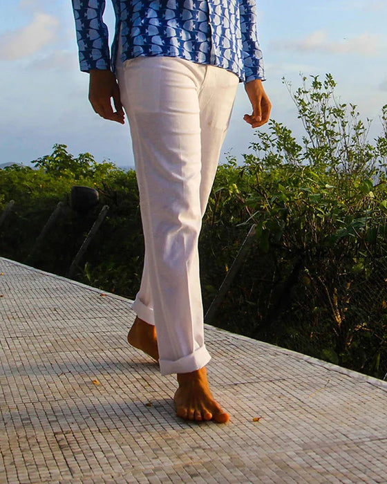 Męskie spodnie z lnu i bawełny