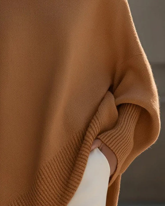 Sweter Okrągły Dekolt Luźny Średniej Długości