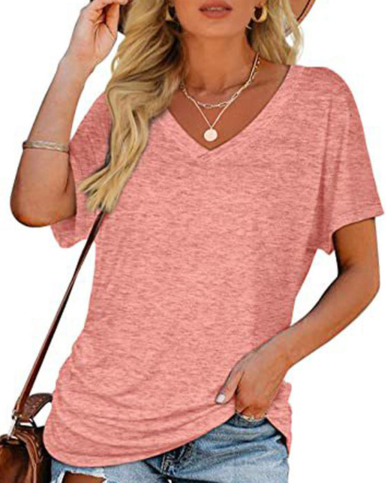 T-Shirt Plisowany Jednokolorowy Dekolt W Serek