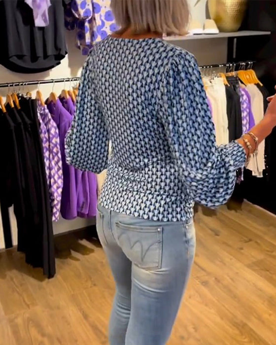 Bluzka z długim rękawem z głębokim dekoltem V