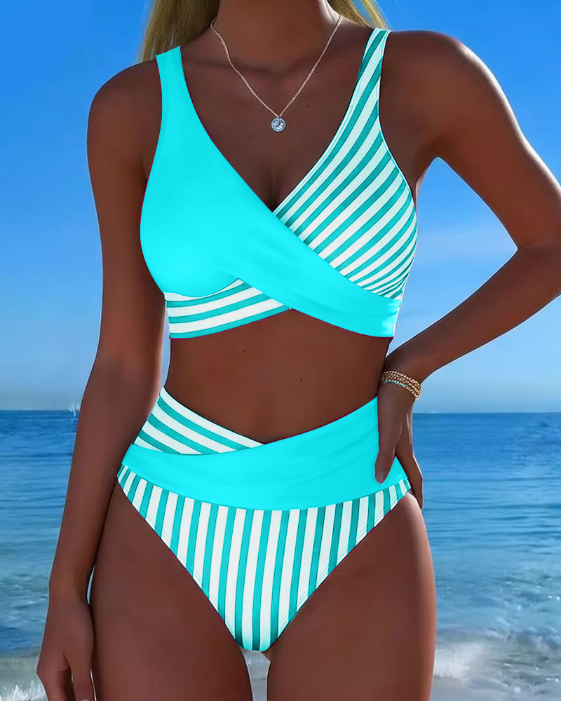 Bikini Krzyżowe Paski Drukowany