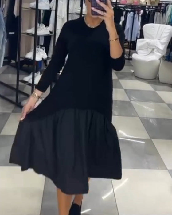 Swobodna patchworka sukienka z marszczeniem