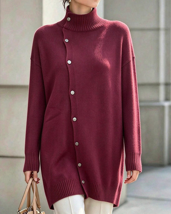 Kardigan Turtleneck Jednorzędowy Zapięcie Na Guziki
